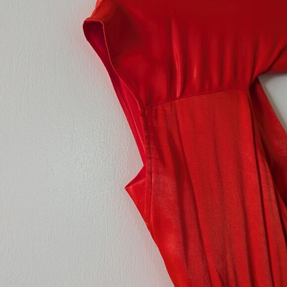 Maeve Anthropologie Orange/Poppy Faux Wrap High Low Dress Cap Sleeve M - Picture 10 of 12